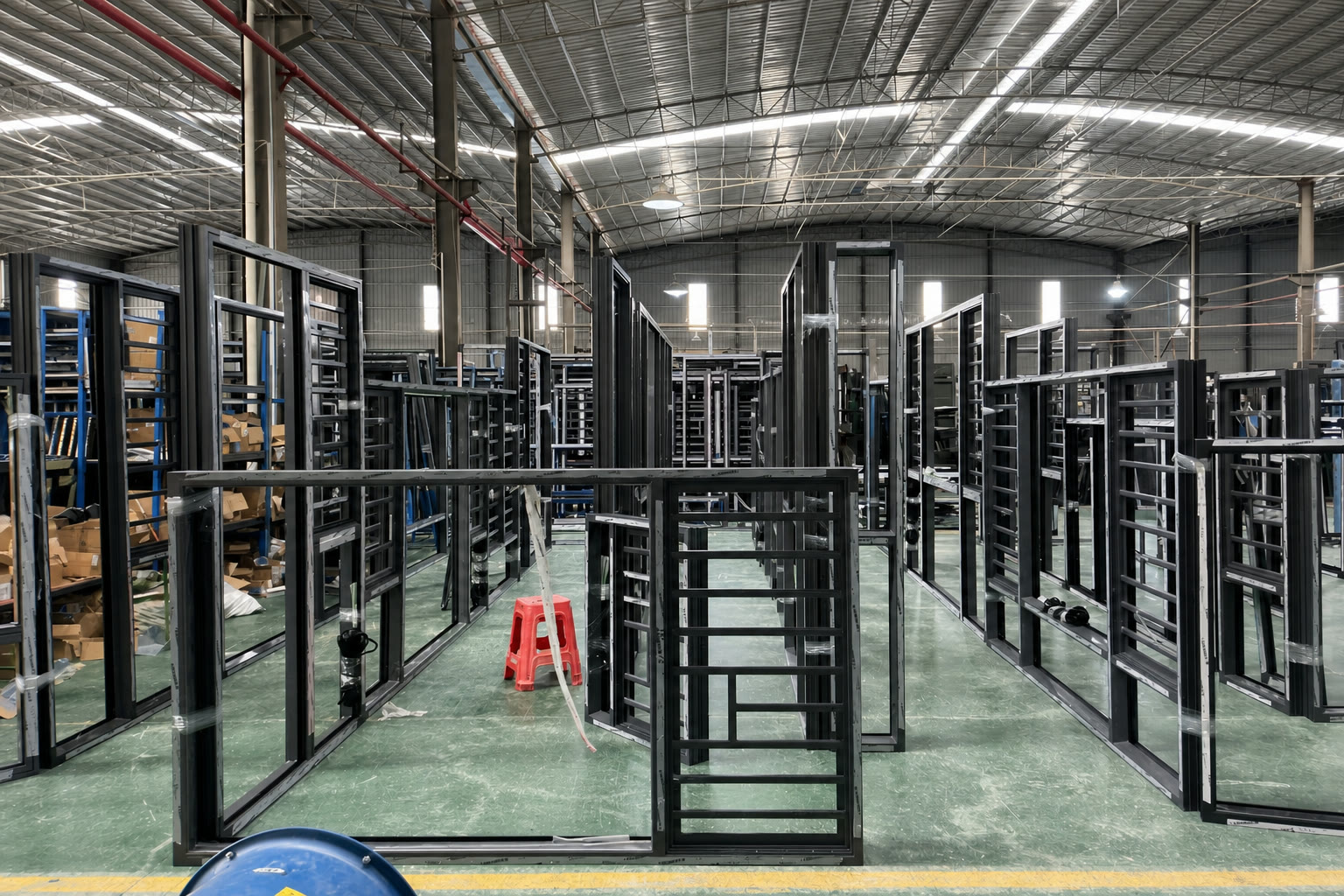 YULUX aluminum window factory workshop in Foshan, China