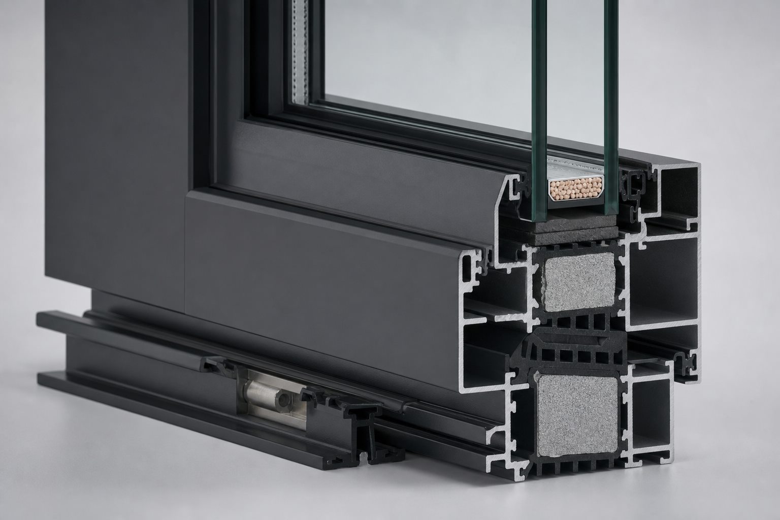 Insulated glass and aluminium frame section for energy review