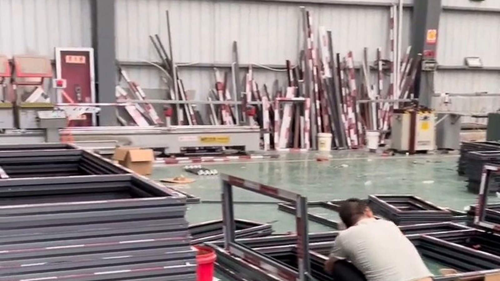 Window frames and profiles staged in the workshop