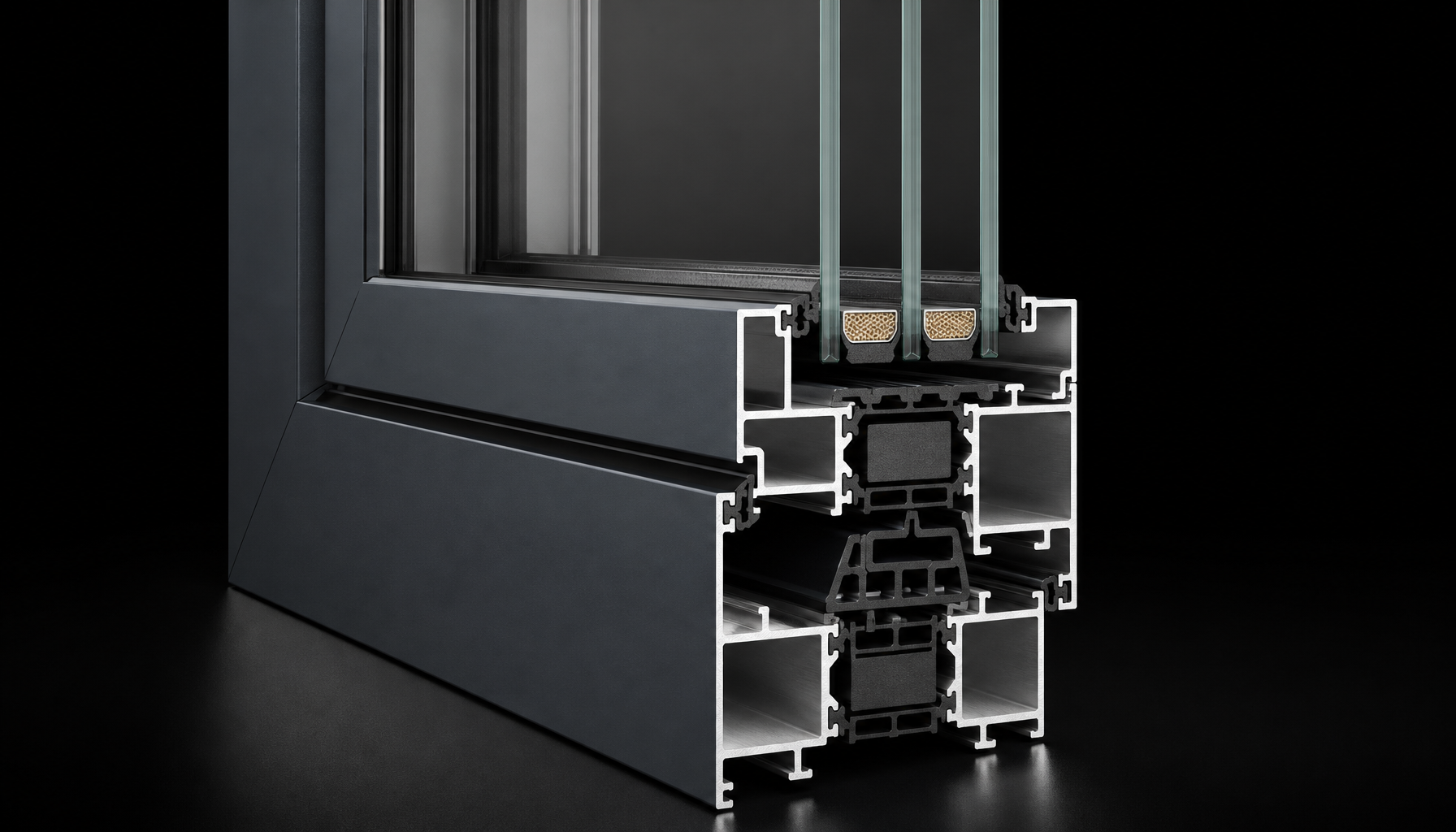Aluminum window thermal break and glazing detail